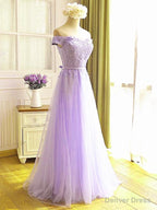 Off the Shoulder Purple Lace Prom Dress, Purple Off Shoulder Lace Prom Bridesmaid Dresses