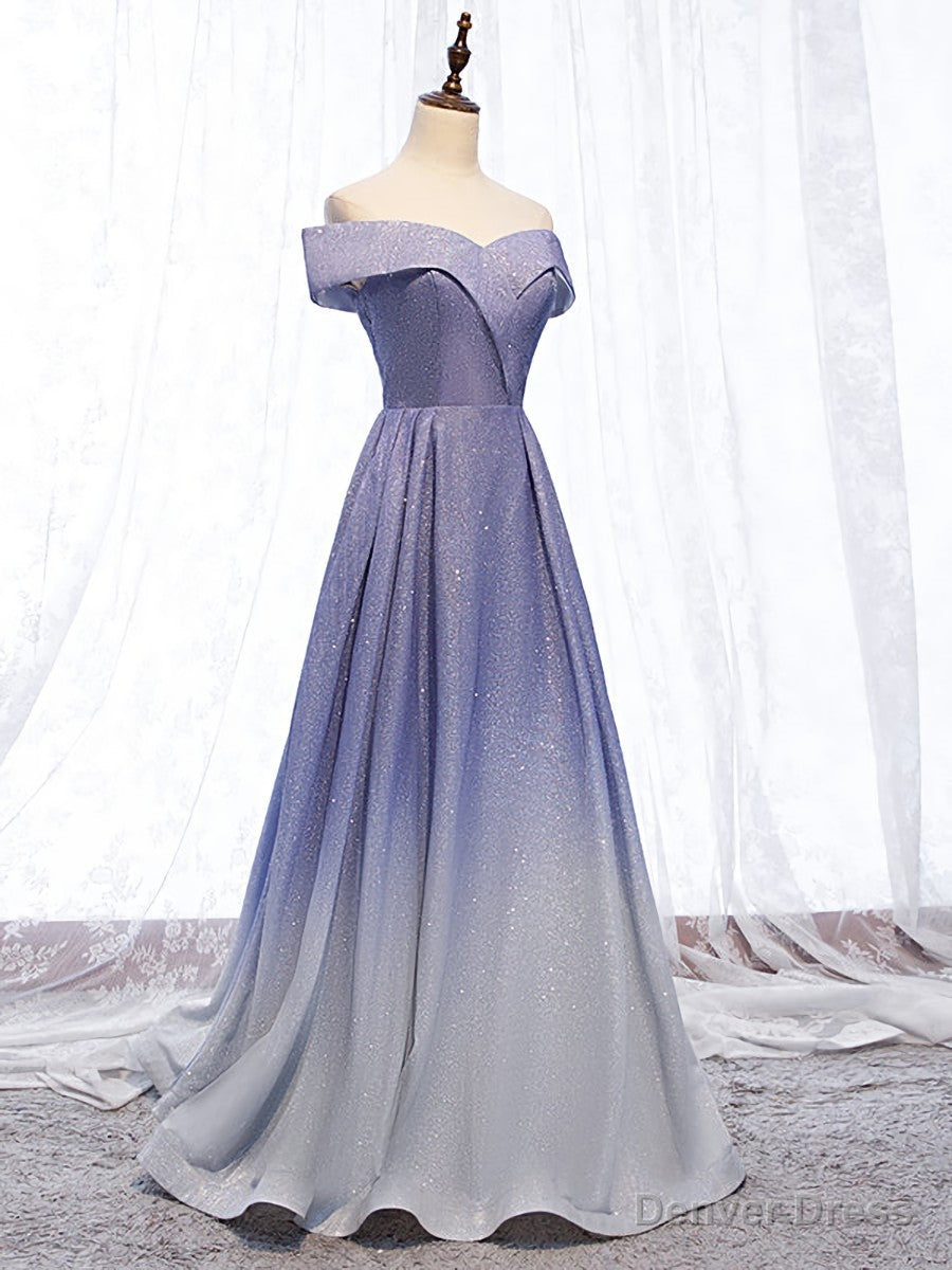 Off the Shoulder Purple Ombre Long Prom Dresses, Off Shoulder Purple Formal Dress Secondary image