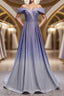 Off the Shoulder Purple Ombre Long Prom Dress, Off the Shoulder Purple Prom Dresses with Corset Back