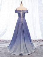 Off the Shoulder Purple Ombre Long Prom Dress, Off the Shoulder Purple Prom Dresses with Corset Back