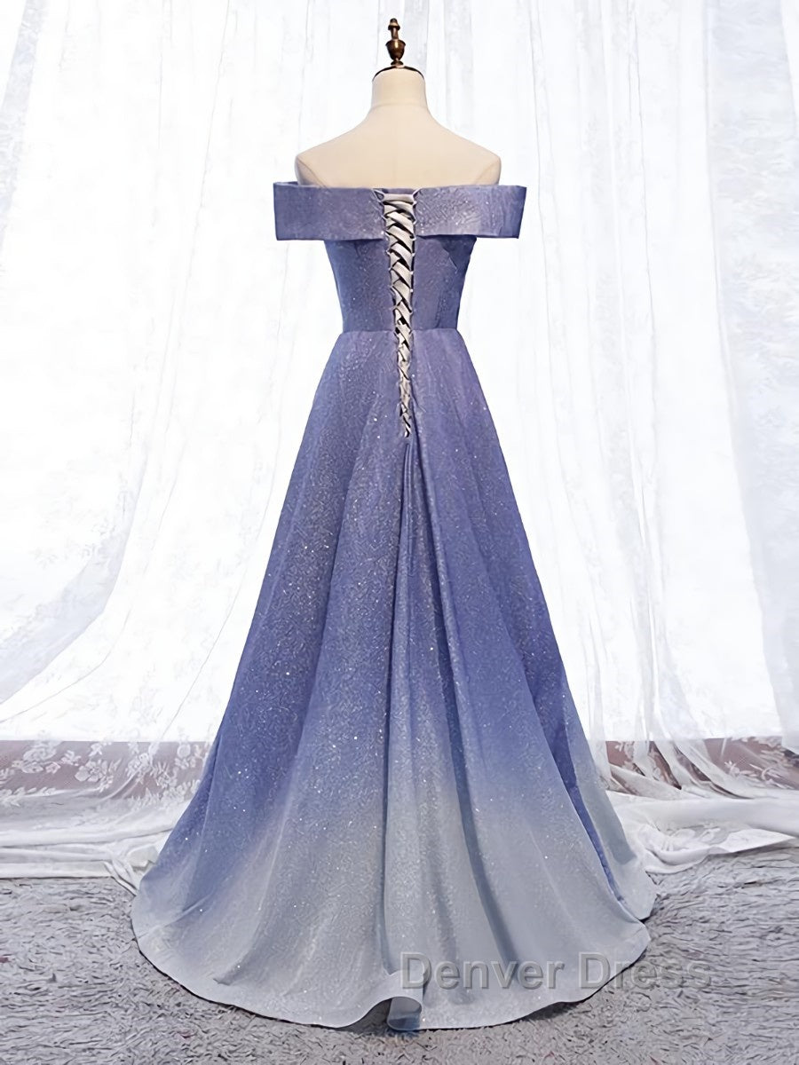 Off the Shoulder Purple Ombre Long Prom Dress, Off the Shoulder Purple Prom Dresses with Corset Back