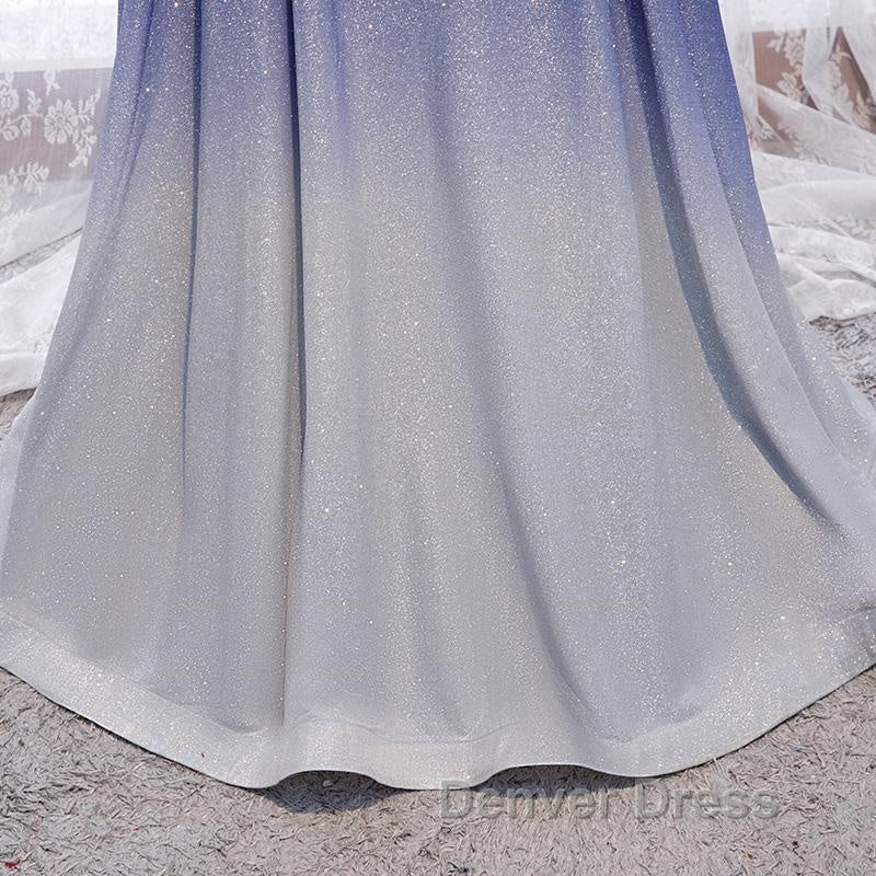 Off the Shoulder Purple Ombre Long Prom Dress, Off the Shoulder Purple Prom Dresses with Corset Back