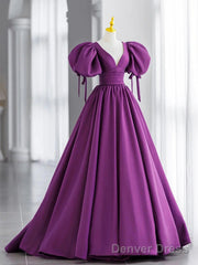 Off The Shoulder Purple Satin Long Prom Dresses, Purple Off Shoulder Long Formal Evening Dresses