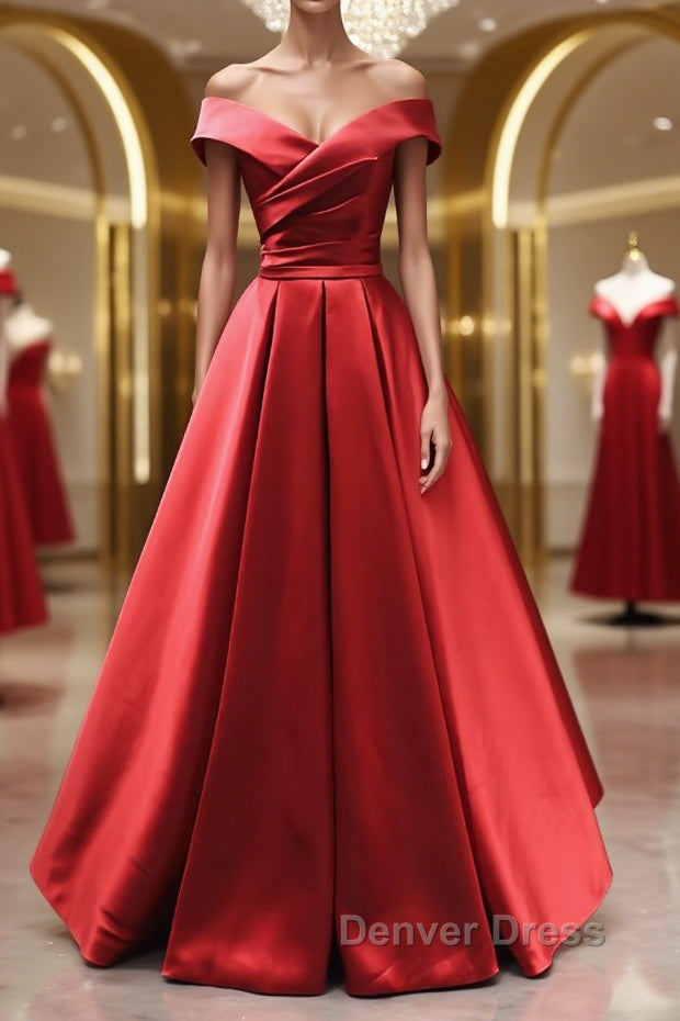Off the Shoulder Red Long Prom Dress, Red Off Shoulder Long Prom Dresses