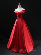 Off the Shoulder Red Long Prom Dress, Red Off Shoulder Long Prom Dresses
