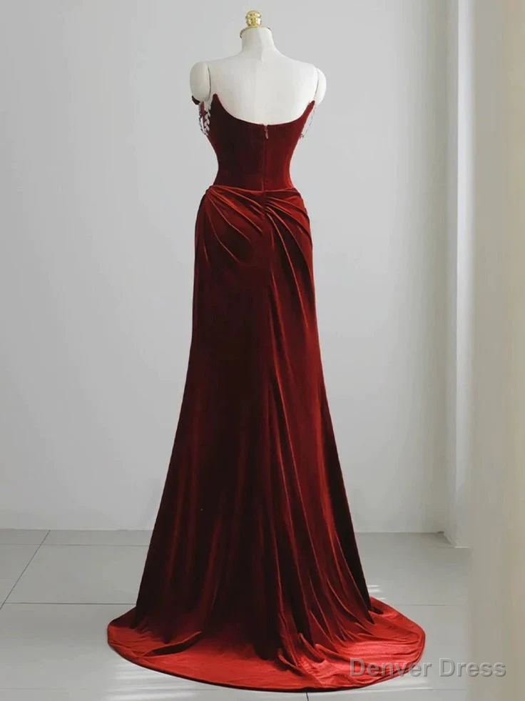 Off The Shoulder Red Velvet Prom Dress Floral Prom Dress Chic Mermaid Dresses Secondary image