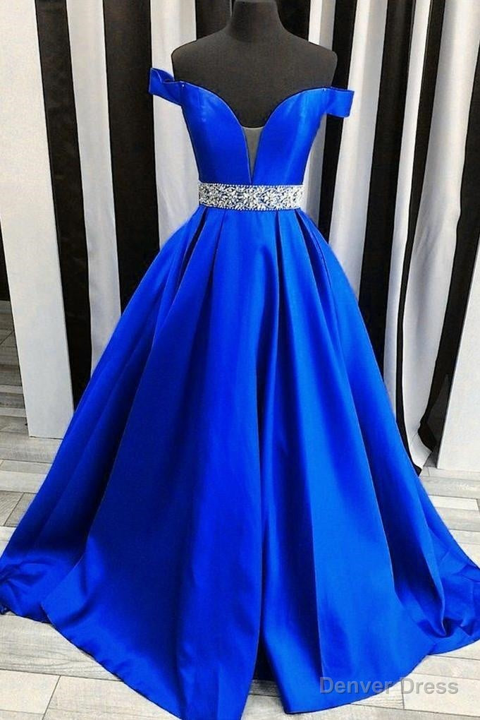Off-the-shoulder Royal Blue Evening Dress with Rhinestones Belt,event dresses elegant Main image