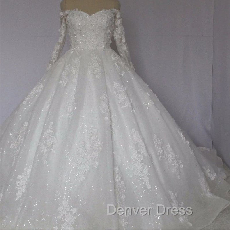 Off The Shoulder Royal Train Lace Wedding Dresses Ball Gowns
