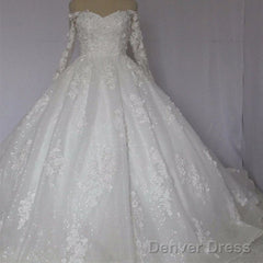 Off The Shoulder Royal Train Lace Wedding Dresses Ball Gowns