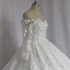 Off The Shoulder Royal Train Lace Wedding Dresses Ball Gown