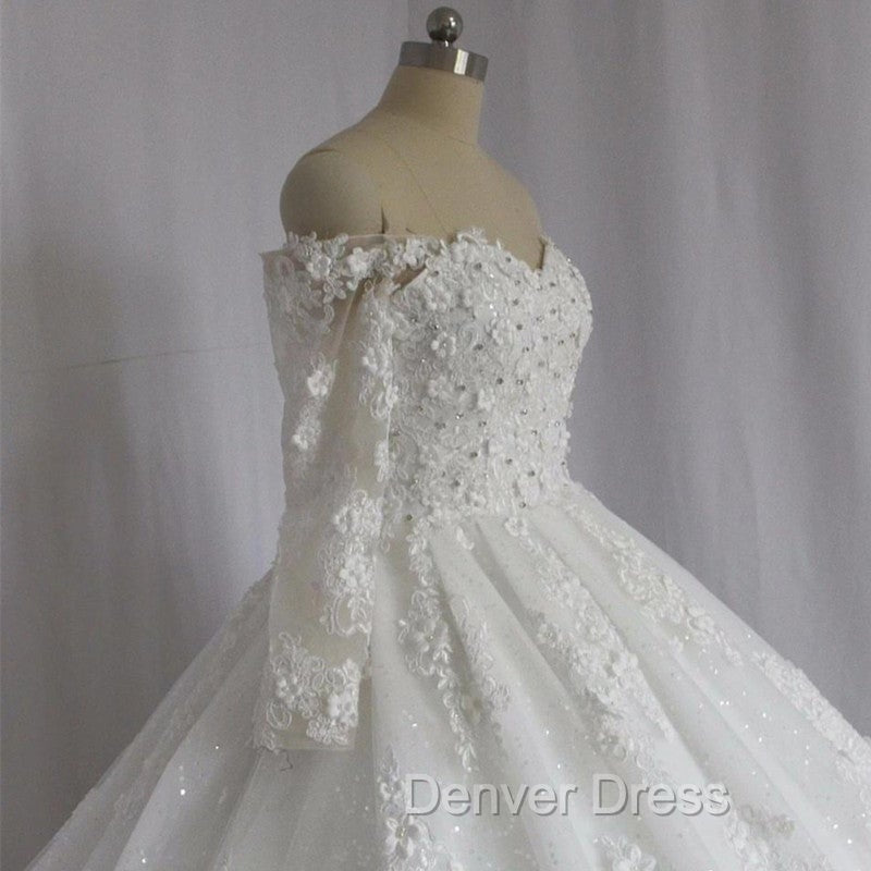 Off The Shoulder Royal Train Lace Wedding Dresses Ball Gown