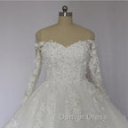 Off The Shoulder Royal Train Lace Wedding Dresses Ball Gowns