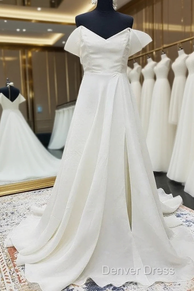 Off The Shoulder Ruffles Satin Bridal Wedding Dresses Main image