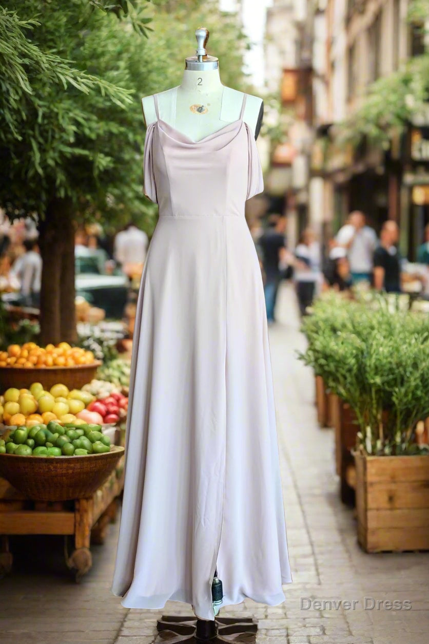 Off-the-shoulder Sheath/Column High Slit Dress with Spaghetti Straps Secondary image