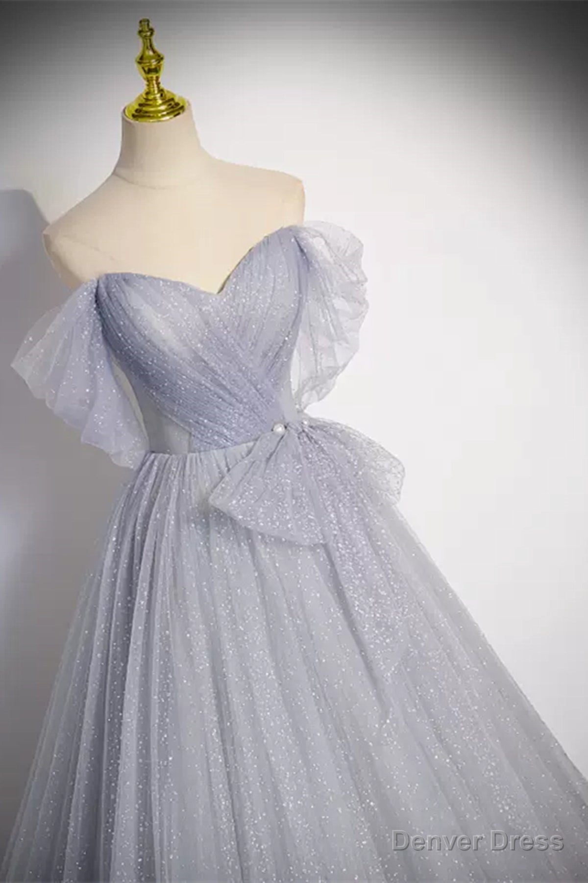Off the Shoulder Shiny Gray Long Prom Dress, Off Shoulder Gray Long Prom Dresses Secondary image