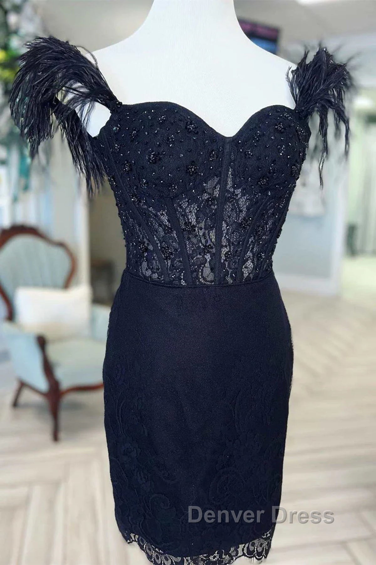 Off the Shoulder Short Black Lace Prom Dresses, Short Black Lace Formal Homecoming Dresses Secondary image
