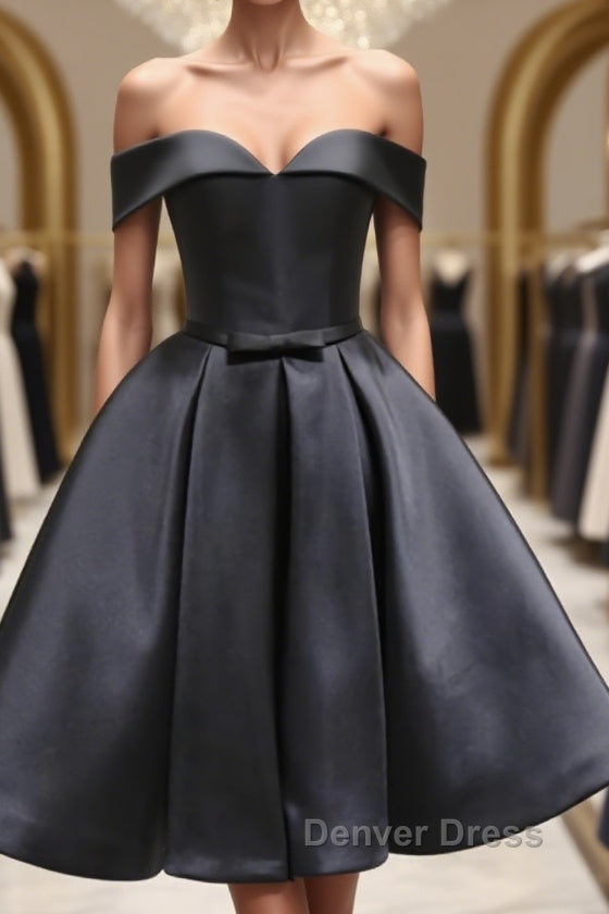 Off the Shoulder Short Black Prom Dress, Little Black Prom Graduation Homecoming Dresses Main image