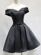 Off the Shoulder Short Black Prom Dress, Little Black Prom Graduation Homecoming Dresses