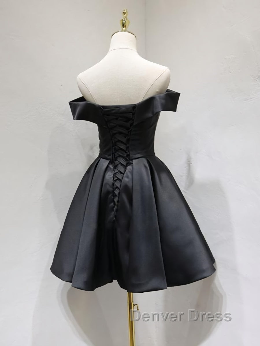 Off the Shoulder Short Black Prom Dress, Little Black Prom Graduation Homecoming Dresses