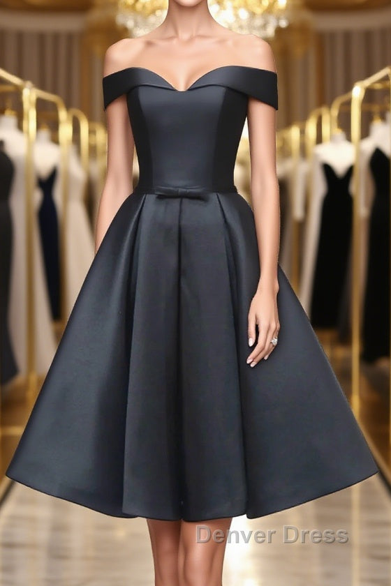 Off the Shoulder Short Black Prom Dress, Off Shoulder Short Black Prom Graduation Dresses