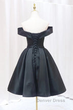 Off the Shoulder Short Black Prom Dress, Off Shoulder Short Black Prom Graduation Dresses
