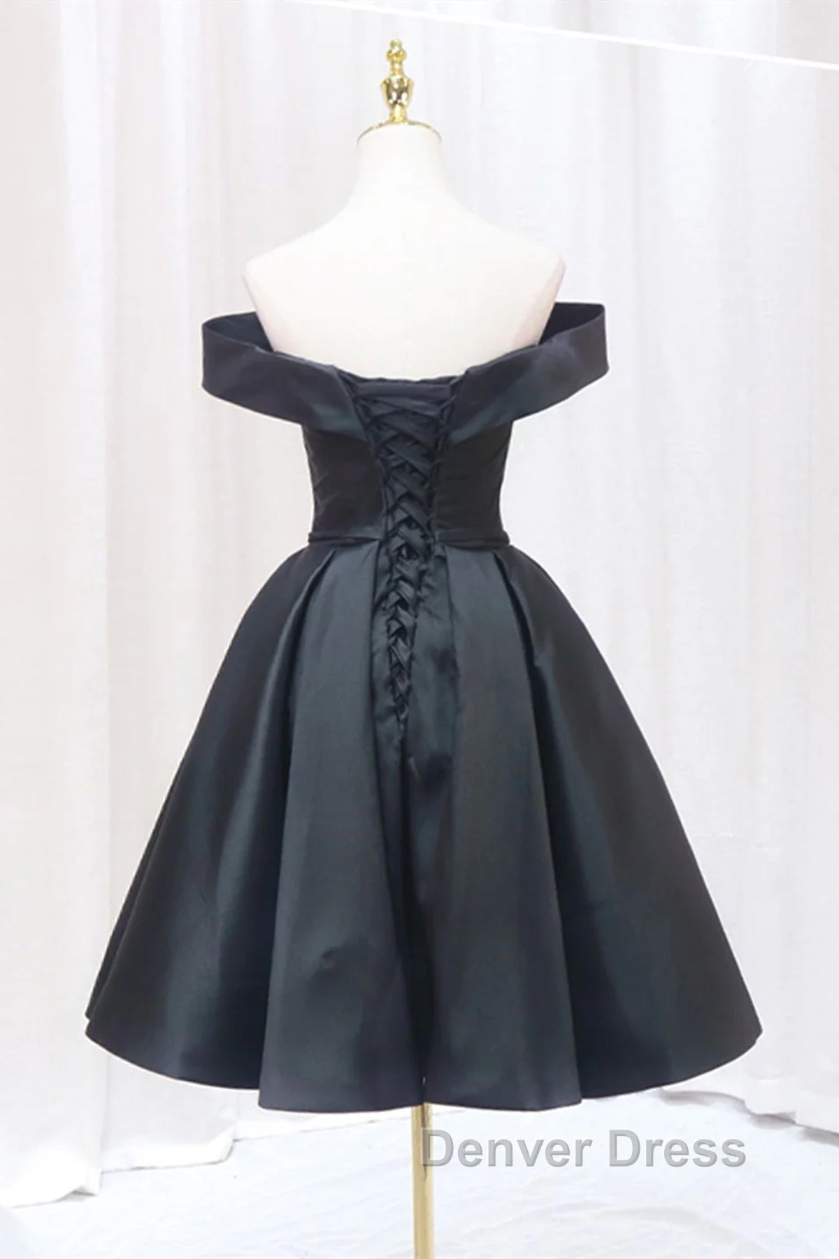 Off the Shoulder Short Black Prom Dress, Off Shoulder Short Black Prom Graduation Dresses
