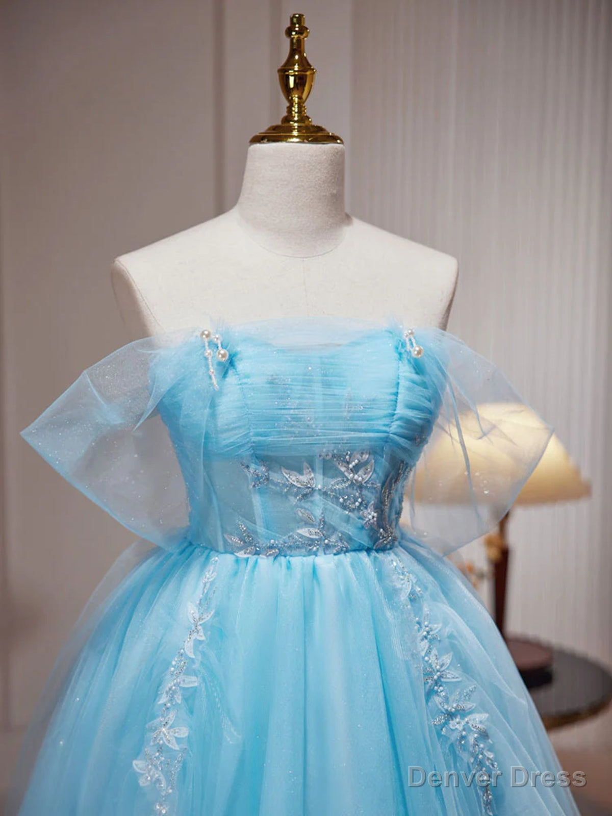 Off the Shoulder Short Blue Prom Dress, Short Blue Lace Prom Homecoming Dresses