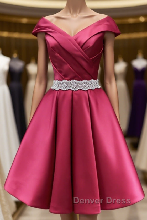 Off the Shoulder Short Burgundy Prom Dress, Short Wine Red Prom Graduation Homecoming Dresses Main image