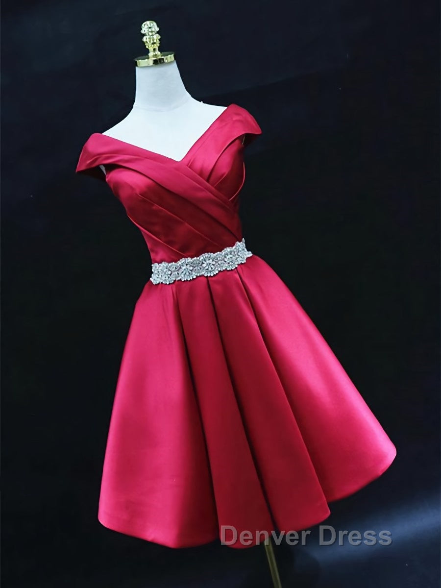 Off the Shoulder Short Burgundy Prom Dress, Short Wine Red Prom Graduation Homecoming Dresses Secondary image