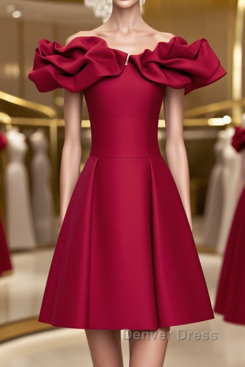 Off the Shoulder Short Burgundy Prom Dress, Short Wine Red Graduation Homecoming Dresses