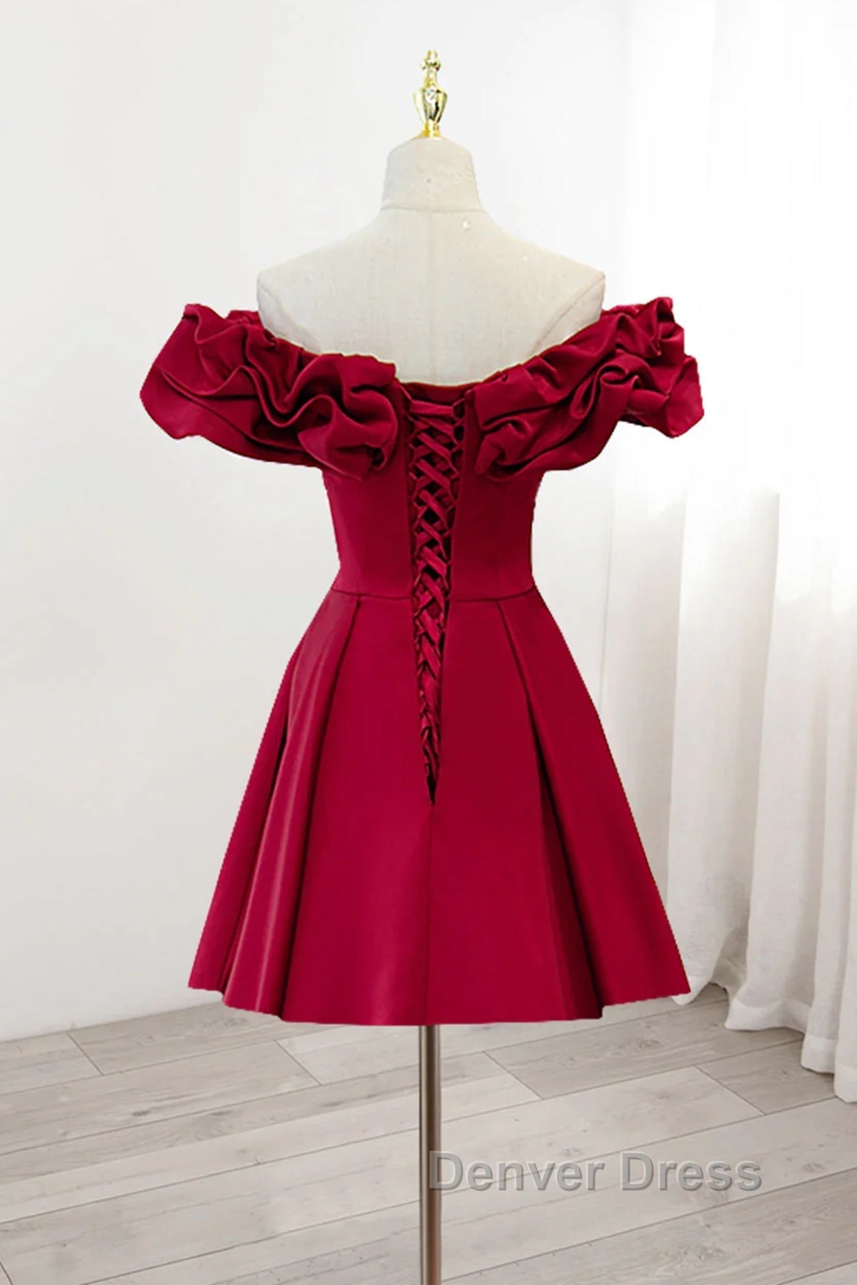 Off the Shoulder Short Burgundy Prom Dress, Short Wine Red Graduation Homecoming Dresses Secondary image