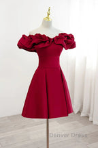 Off the Shoulder Short Burgundy Prom Dress, Short Wine Red Graduation Homecoming Dresses