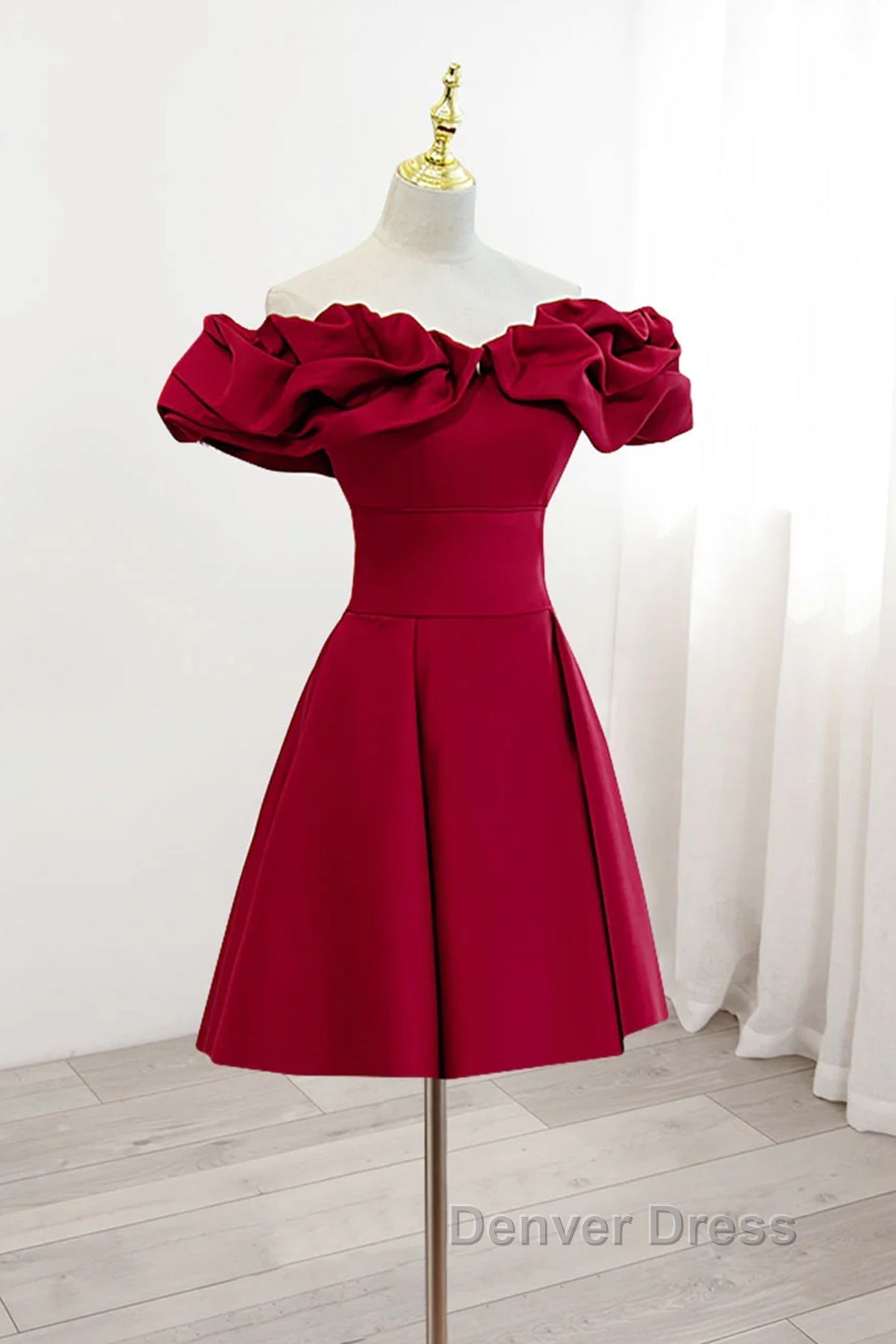 Off the Shoulder Short Burgundy Prom Dress, Short Wine Red Graduation Homecoming Dresses