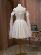 Off the Shoulder Short Champagne Prom Dress, Short Champagne Prom Homecoming Dresses