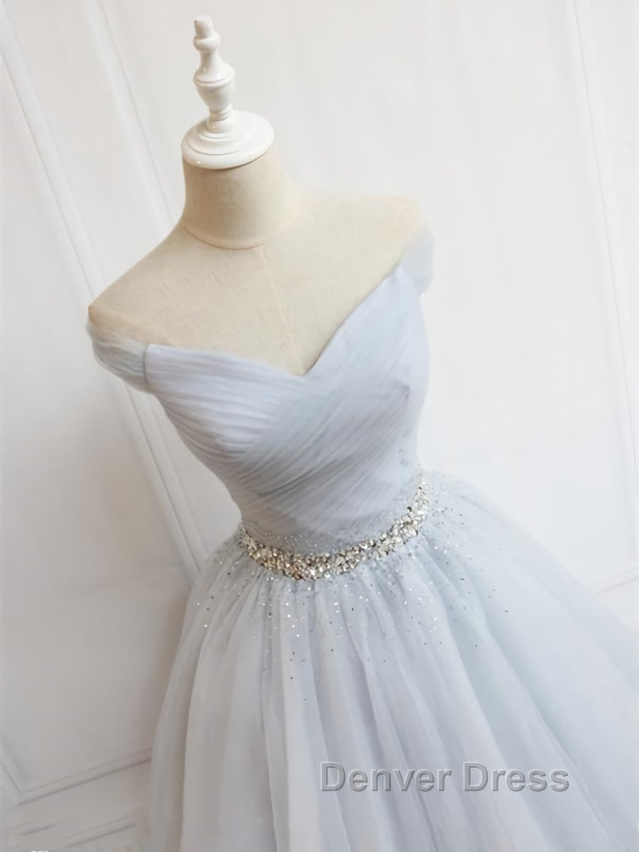Off the Shoulder Short Gray Prom Dress with Coset Back, Short Beaded Gray Graduation Homecoming Dresses Secondary image