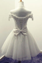 Off The Shoulder Short Ivory Tulle Homecoming Dresses With Appliques