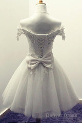 Off-The-Shoulder Short Ivory Tulle Homecoming Dress With Appliques