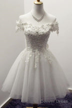 Off The Shoulder Short Ivory Tulle Homecoming Dresses With Appliques