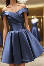 Off the Shoulder Short Navy Blue Prom Dress, Short Navy Blue Prom Homecoming Graduation Dresses