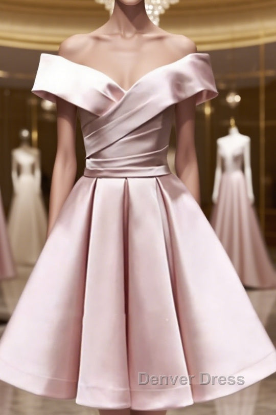 Off the Shoulder Short Pink Prom Dress, Short Pink Prom Graduation Dresses Main image