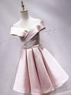 Off the Shoulder Short Pink Prom Dress, Short Pink Prom Graduation Dresses