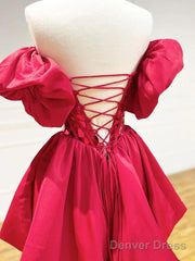 Off The Shoulder Short Red Prom Dresses, Short Red Formal Graduation Dresses