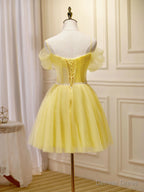 Off the Shoulder Short Yellow Prom Dress, Off Shoulder Short Yellow Prom Graduation Dresses