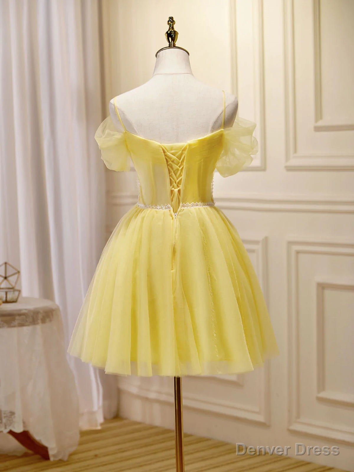 Off the Shoulder Short Yellow Prom Dress, Off Shoulder Short Yellow Prom Graduation Dresses