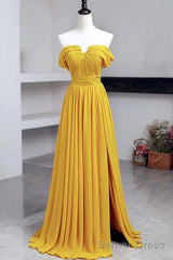 Off The Shoulder Split Chiffon Long Dresses