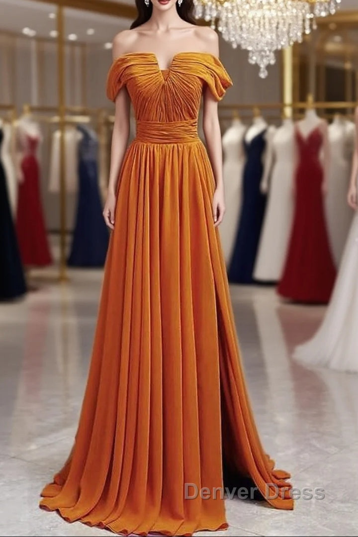 Off The Shoulder Split Chiffon Long Dresses Main image