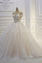 Off the shoulder Tulle Lace Appliques Sequined Wedding Dresses