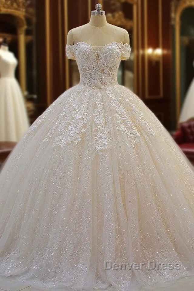 Off the shoulder Tulle Lace Appliques Sequined Wedding Dresses