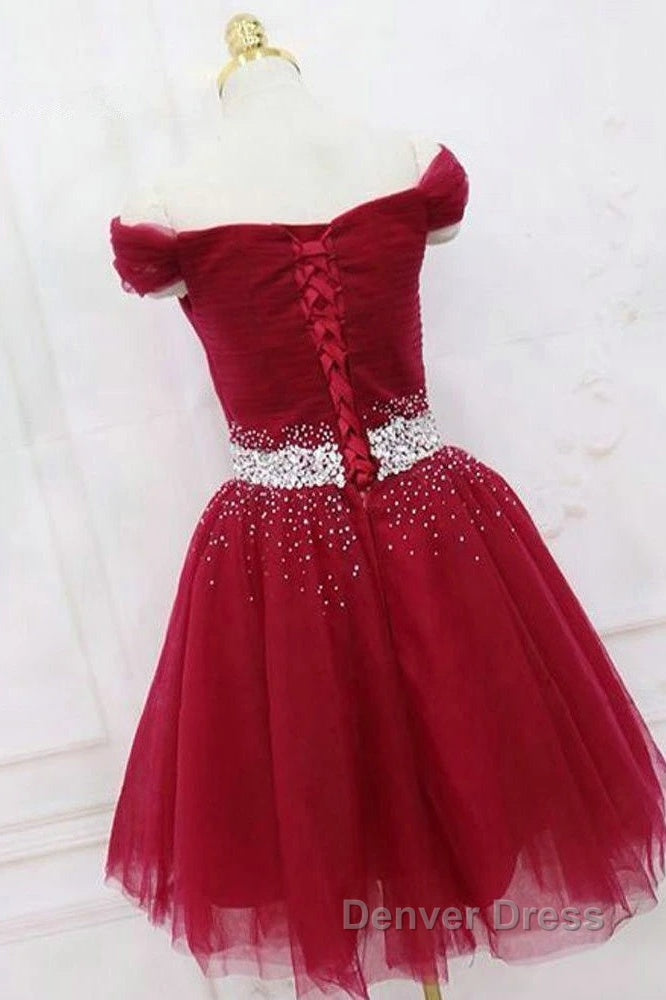 Off The Shoulder Tulle Red Short Prom Dresses Lace Up Secondary image