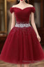 Off The Shoulder Tulle Red Short Prom Dresses Lace Up